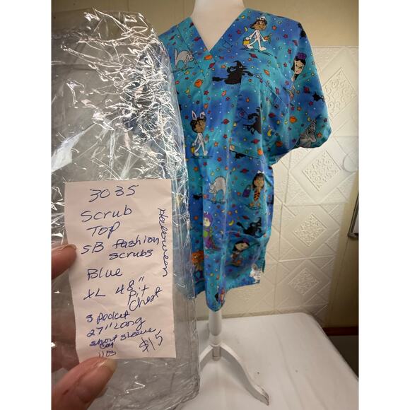 SCRUBS XL SB Fashion Scrubs TOP Blue 48 pit chest Halloween 3 pockets - Picture 12 of 15